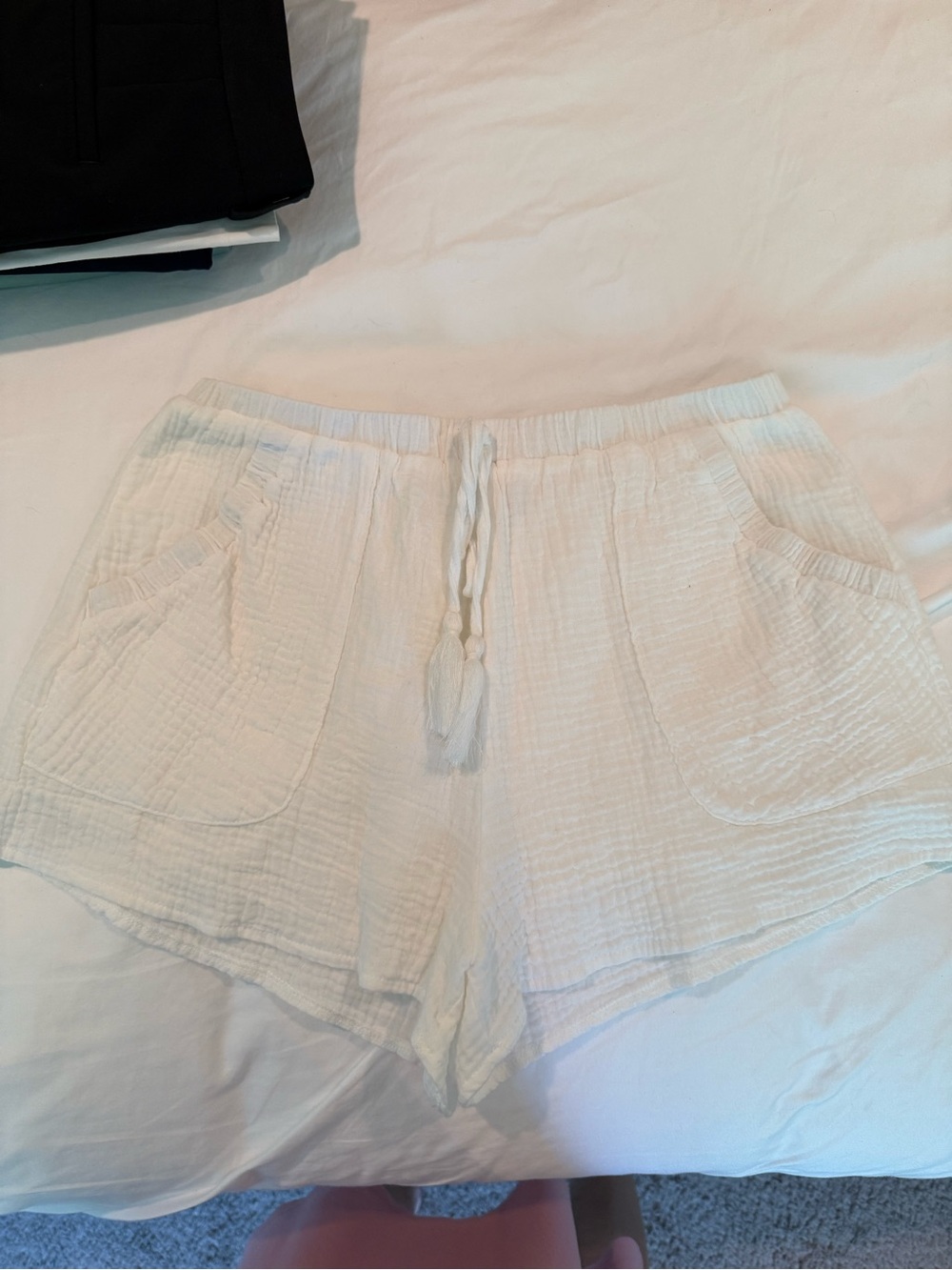 Altar'd State Cream Gauze High Waist Drawstring Shorts